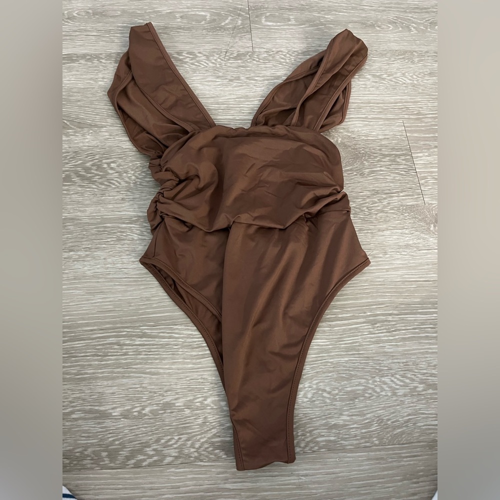 Brown ruched tank top bodysuit